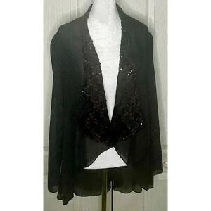 Lori Max II Sheer Jacket Womens‎ Size 12 Black With Black & Burgundy Sequins